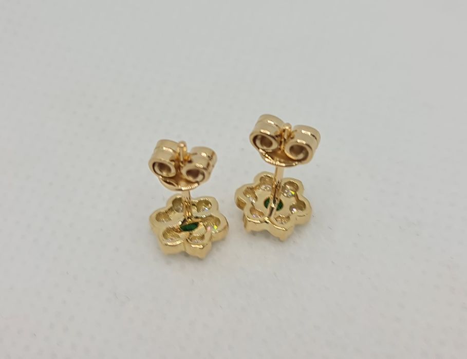 Cercei aur galben 14k cu diamante și tsavorit natural