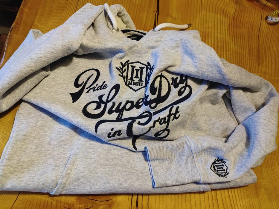 Оригиналени суитчъри якта худи Супердрай Superdry качулка цип Хл/Л