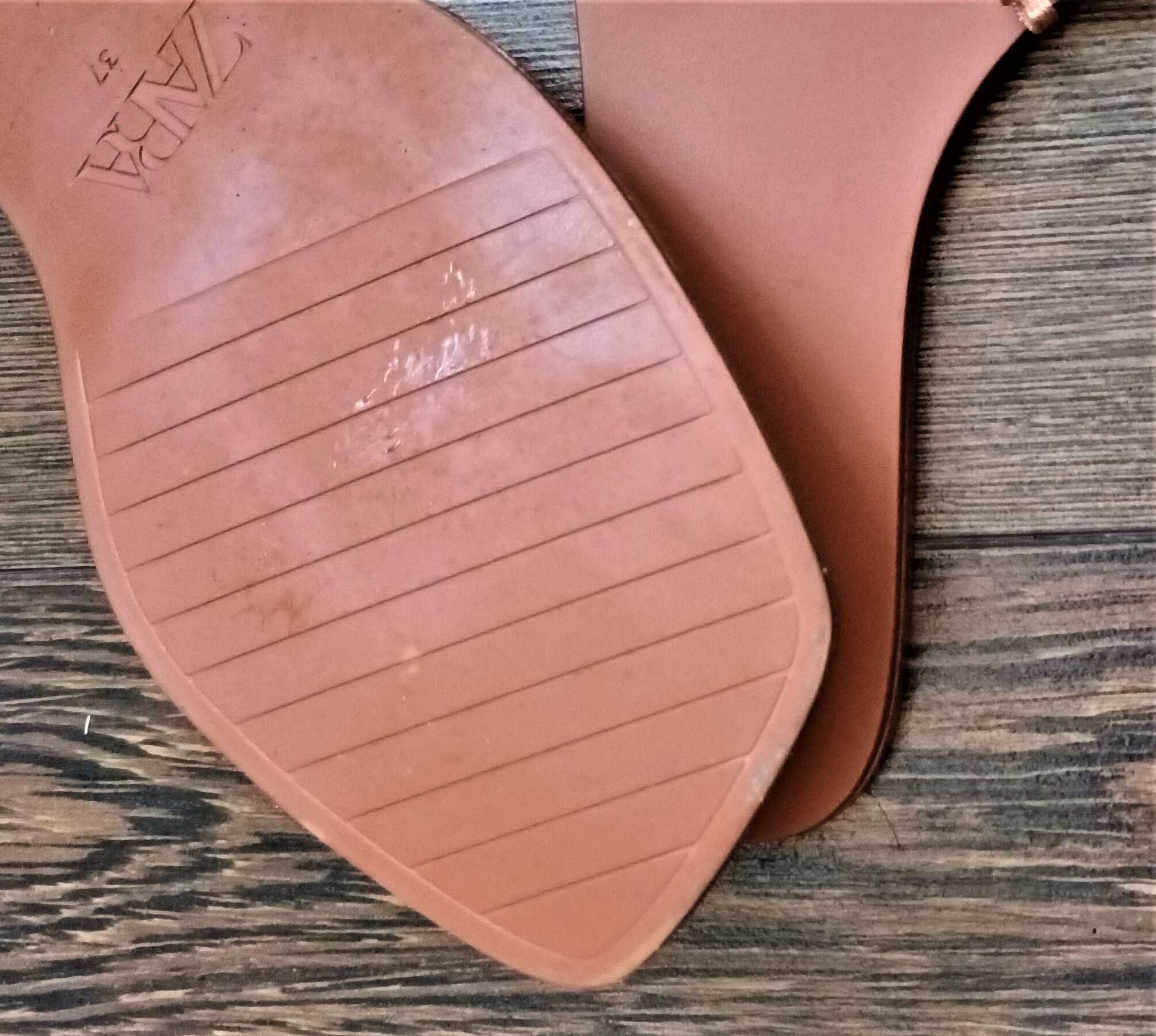 ZARA Sandale Flip Flop, papuci piele, maro cu verde