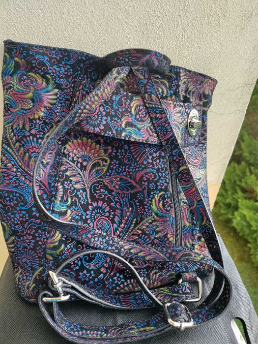 Rucsac dama, piele italiana imprimeu multicolor