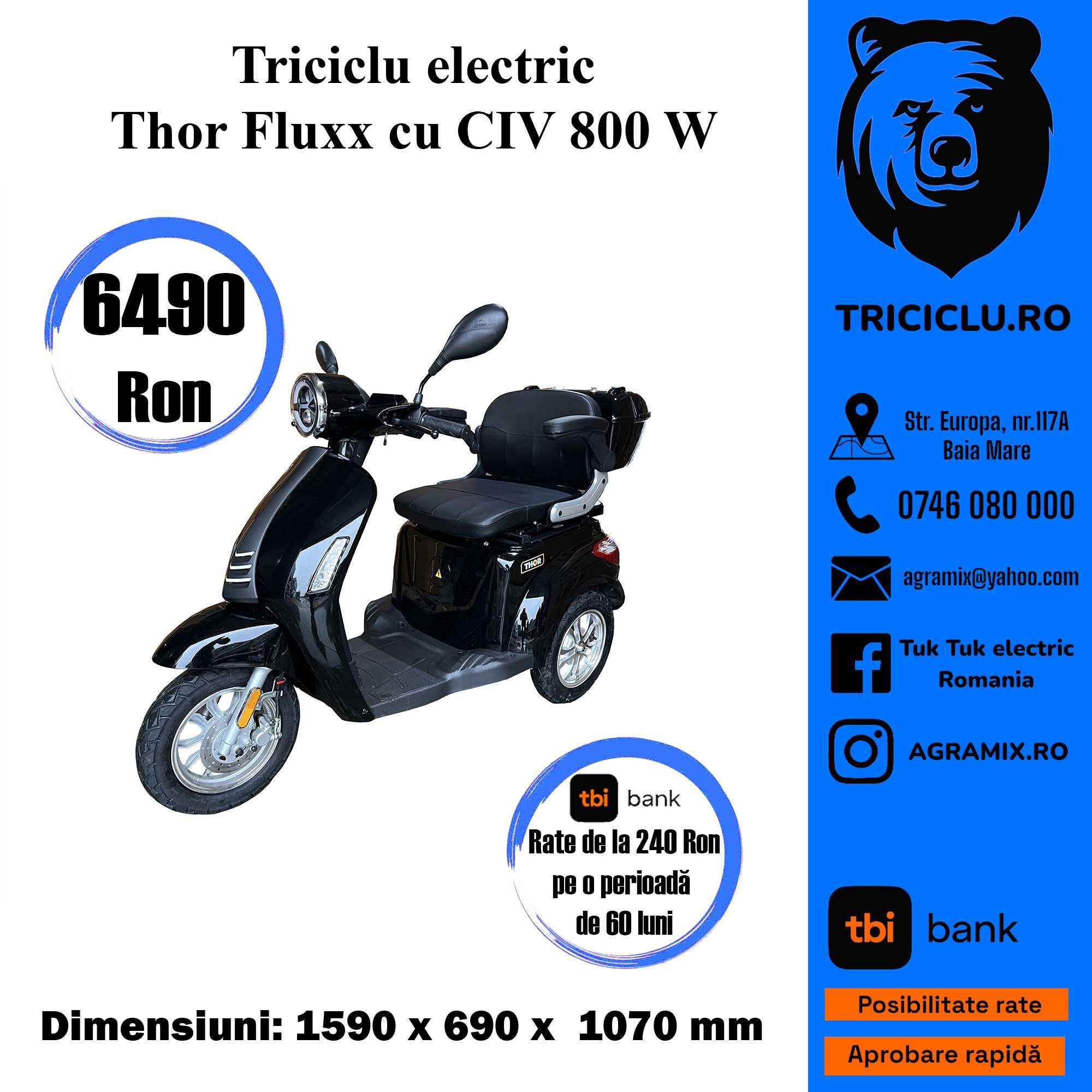 Triciclu, scuter electric NOU Thor Fluxx Agramix 800W