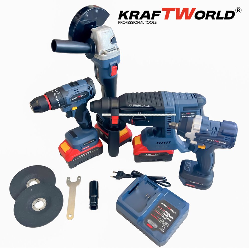 Комплект Акумулаторни Безчеткови Машини 4в1 от Kraftworld
