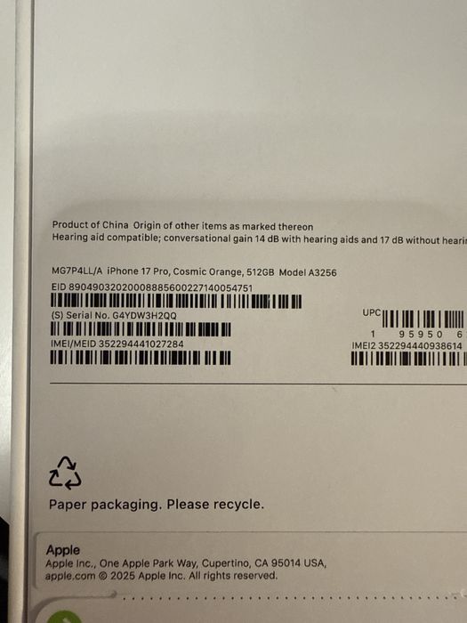 iPhone 17 PRO 512GB Cosmic Orange - model SUA - eSIM DualSim