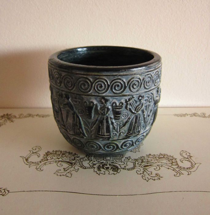 cadou inedit decoratiune vas ceramic portelanat vechi handmade Grecia