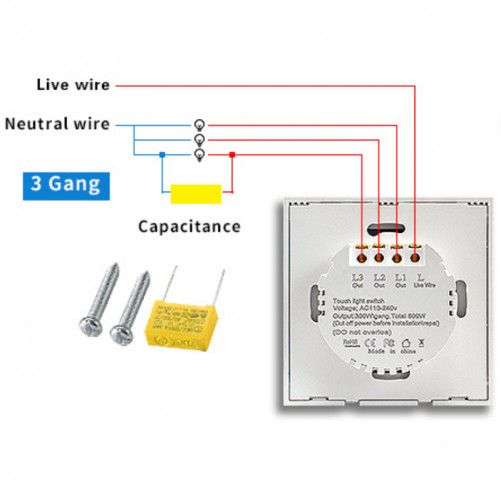 Intrerupator touch iUni 3F, Sticla Securizata, LED