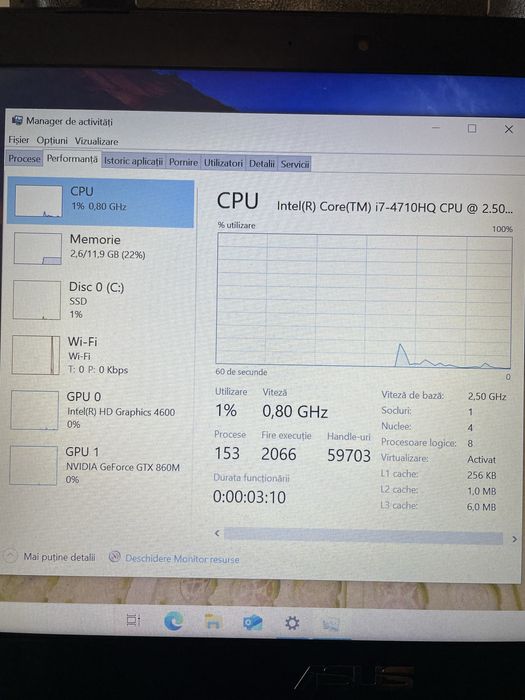 Laptop Asus Republic of Gamers, procesor i7, GTX , ssd ,