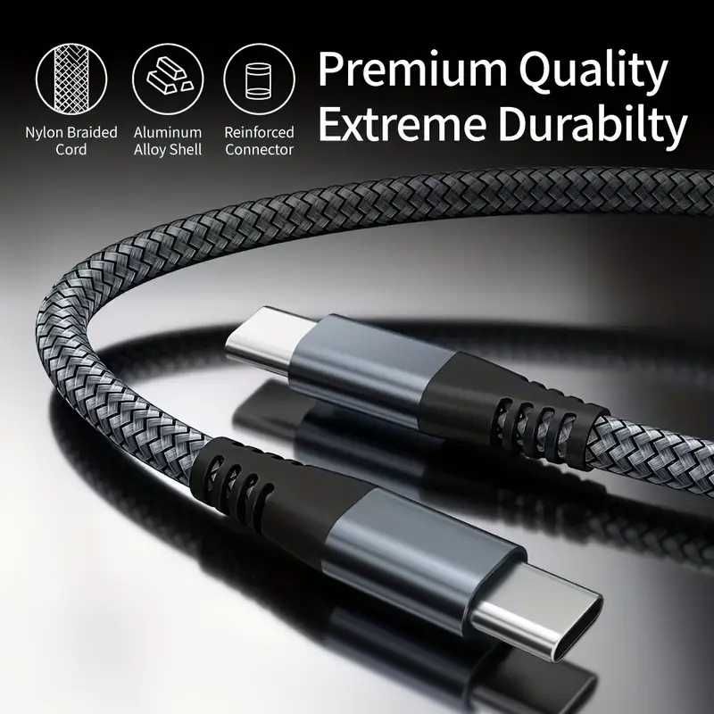 Кабели за зареждане от 60 W USB-C към USB-C Бели и Сиви (6A) Premium!!