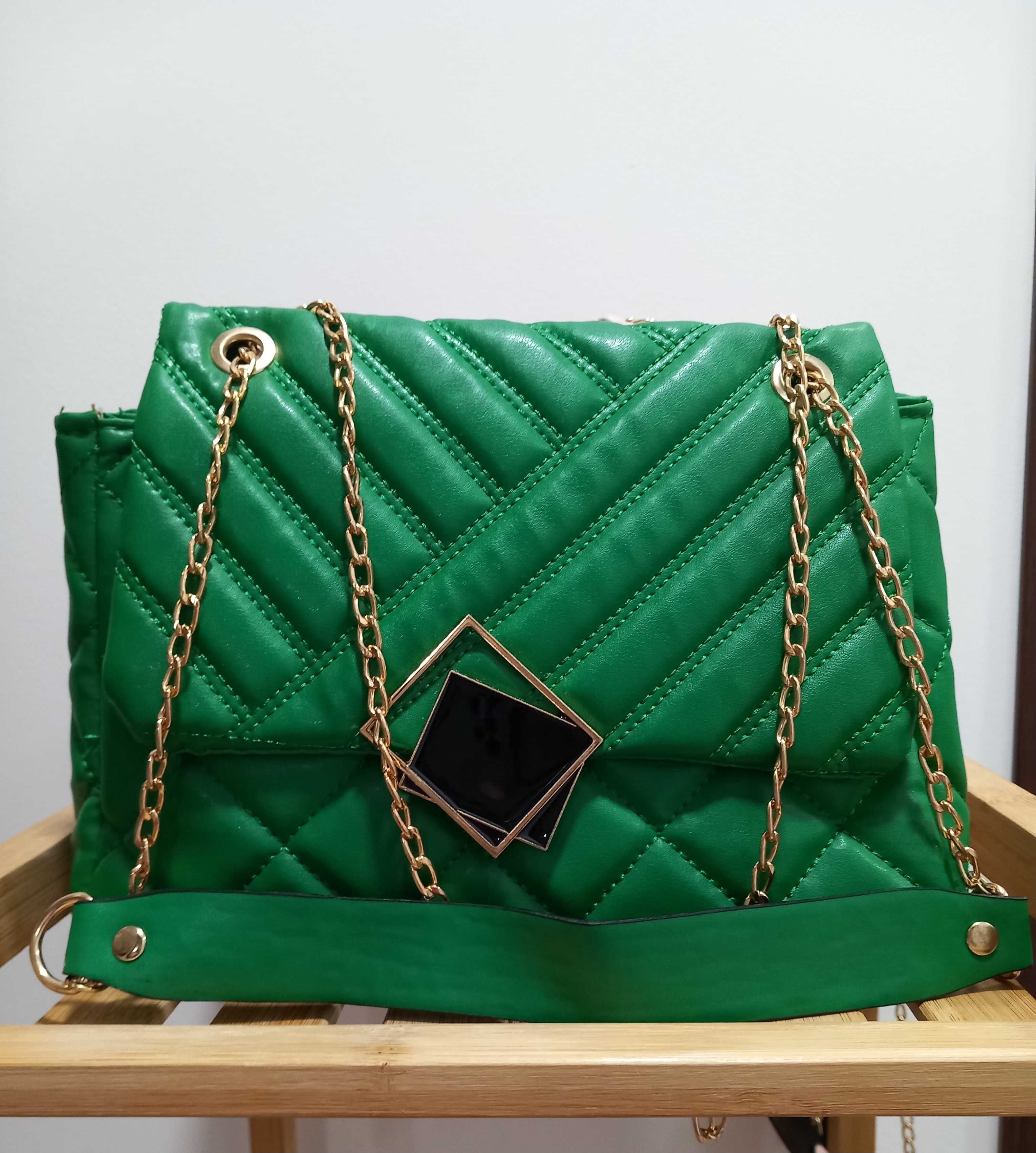 Дамска чанта в зелено и розово