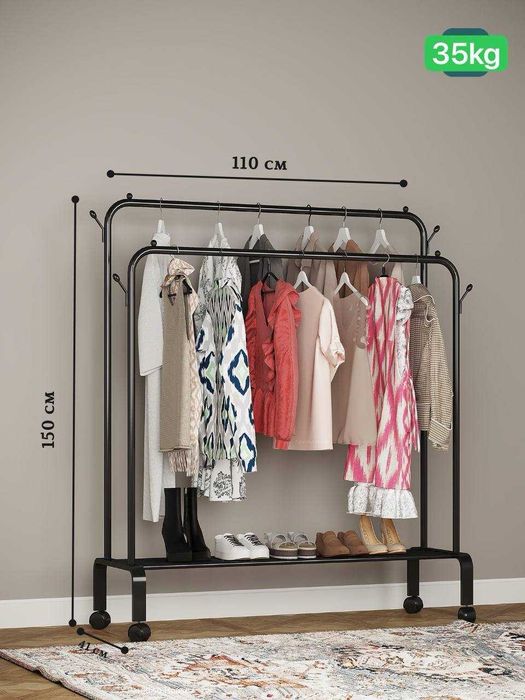 Двухъярусная напольная вешалка для одежды — 35кг