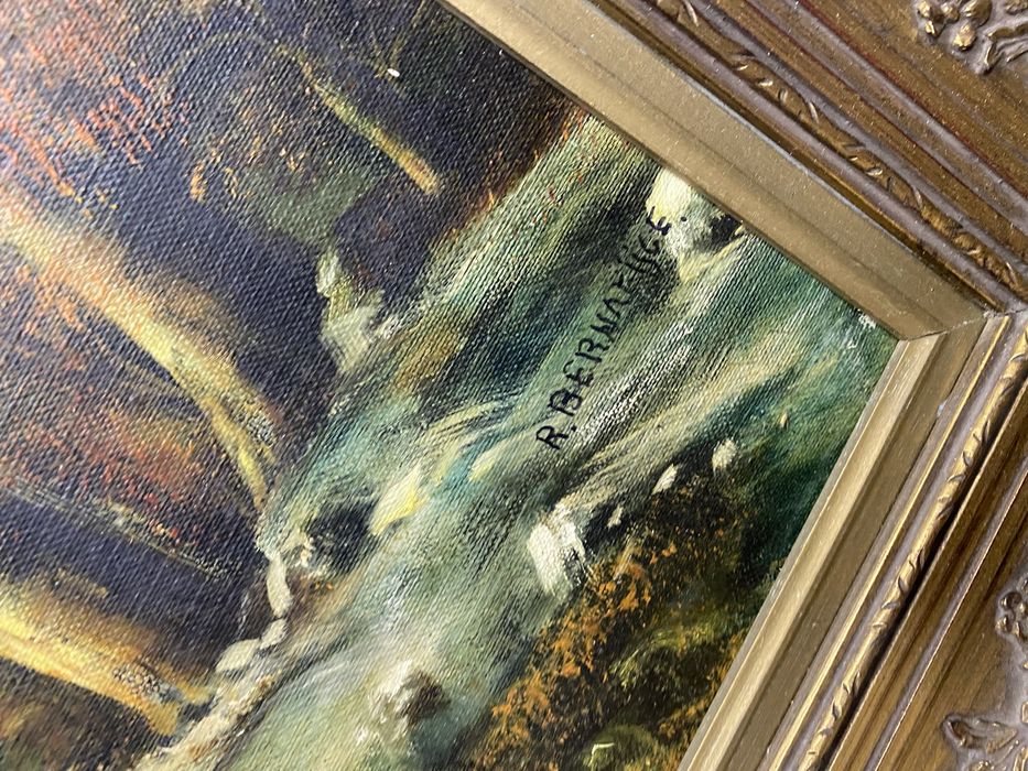 Маслена картина R Bernat Zik есенен горски пейзаж 1950 те