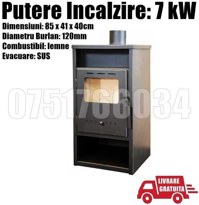 Semineu Soba Lemne Samotata Incalzire Camera 7kw LivratGRATUIT BV