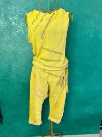 Costumaș - maieu și pantaloni cu turul lasat, tricot-bumbac, galben, S