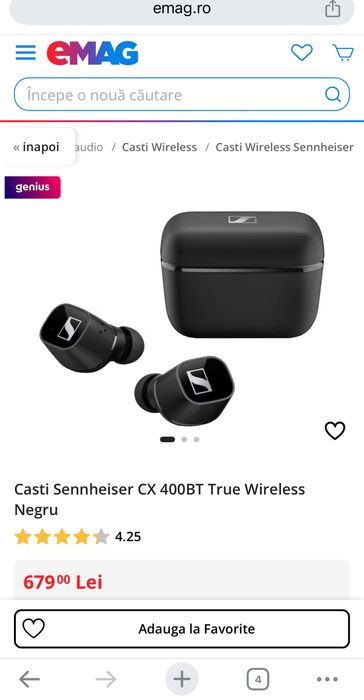 Casti Sennheiser CX 400BT True Wireless Negru