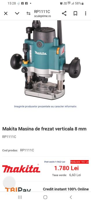 Freza de lemn MAKITA  RP  11110 C , made japan  de 1100 w