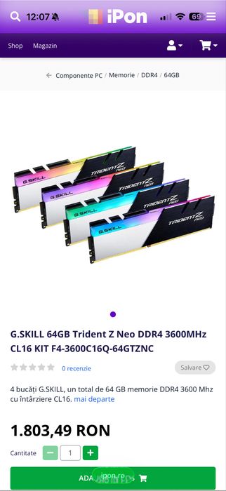 Kit RAM Q.Skill TridentZ Neo 32GB 3600MHz