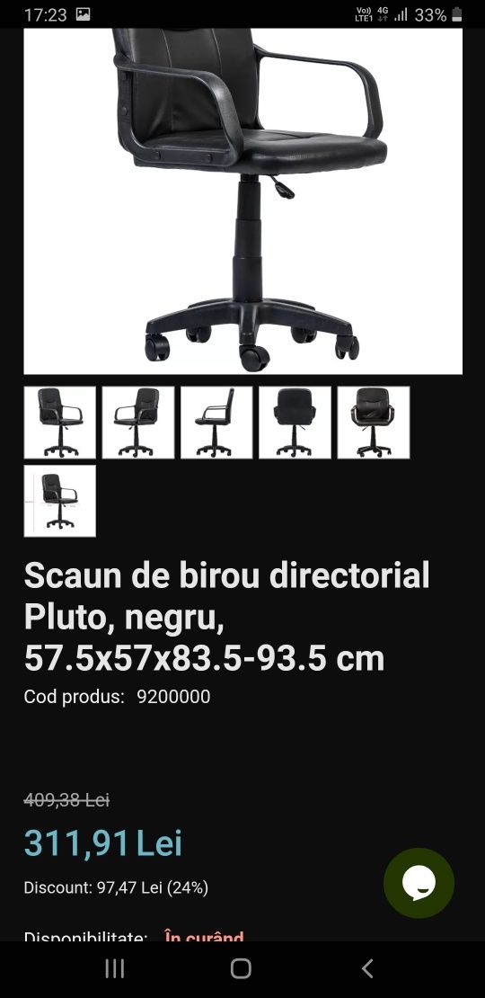 Scaun de birou directorial Pluto negru