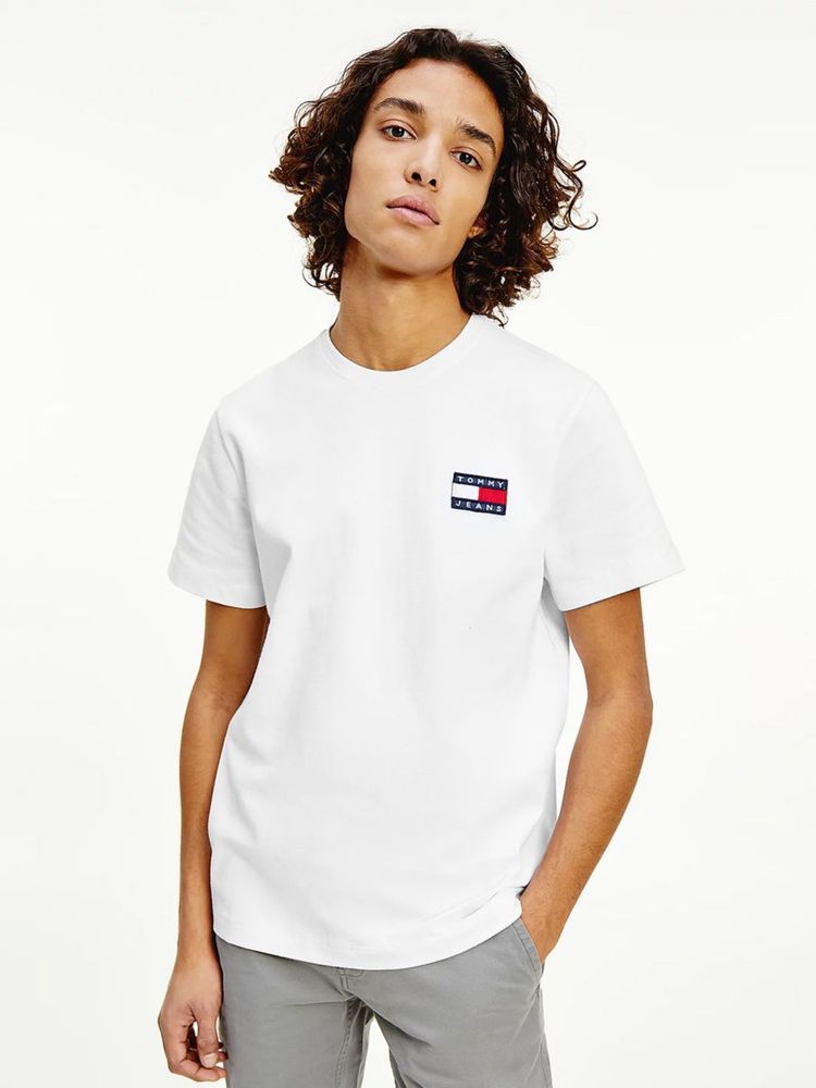 Tommy Jeans Men White Organic Cotton Jersey Badge T-Shirt