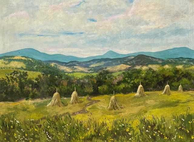 *PEISAJ CU CĂPIȚE* Tablou VECHI, ulei/c, semnat. 80x60cm