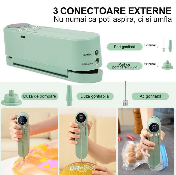 Преносим вакуумен уред 3 в 1 за твърди и течни храни