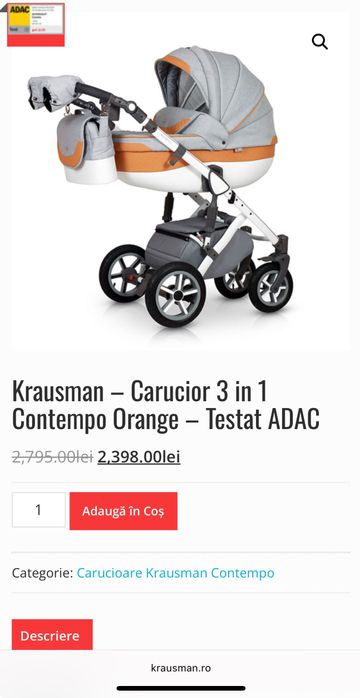 Carucior 3 in 1 Krausman Contempo Orange
