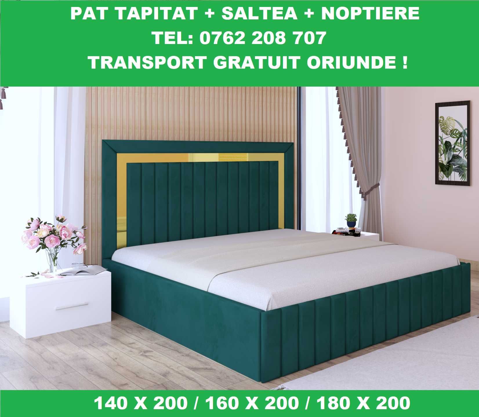Paturi Tapițate Ieftine cu Saltea, Gri Maro Negru Verde Alb, D21