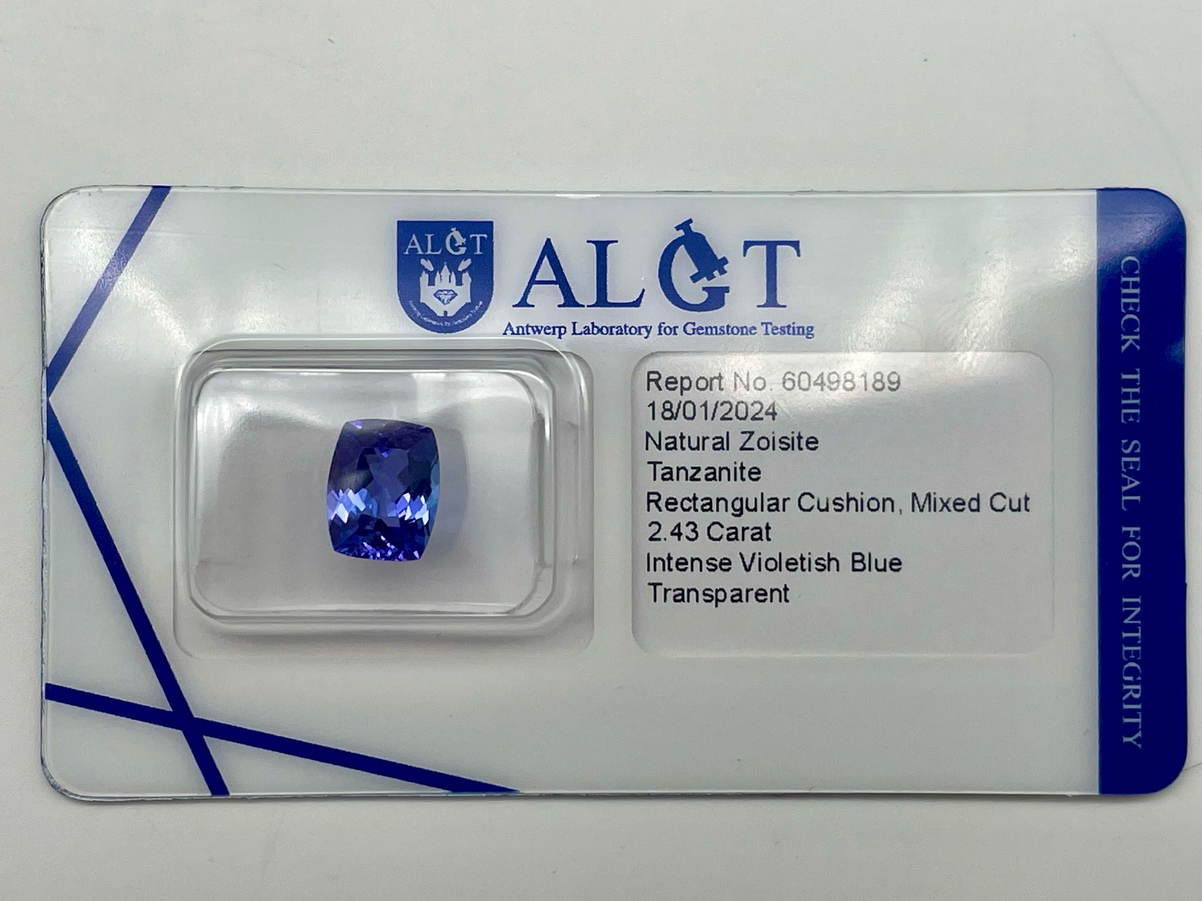 Инвестиционен естествен Танзанит 2.43ct. ALGT Сертификат