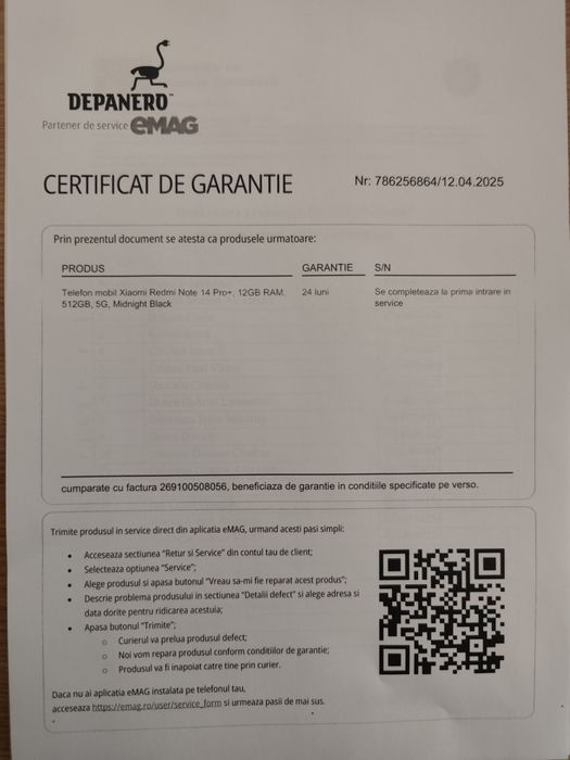 Telefon Xiaomi Redmi Note 14 Pro+12 GB RAM,512GB