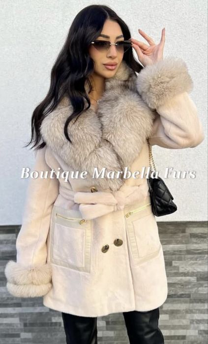 Палто алпака и алкантара с естествен косъм лисица