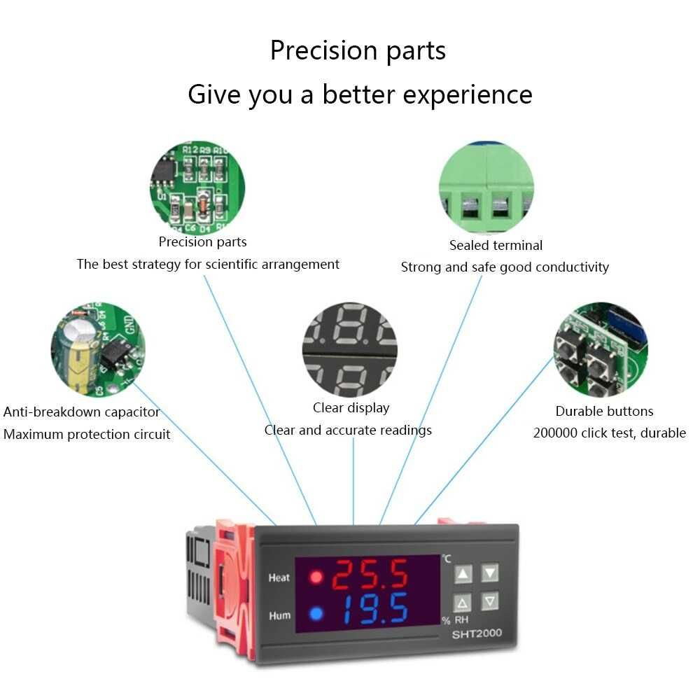 SHT-2000 Контролер за температура и влага терморегулатор на 220V 10A