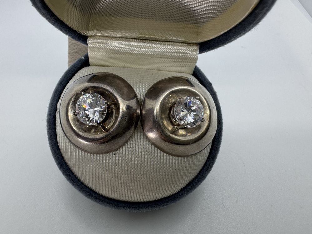 Cercei din argint, tija de aur si cubic zirconia