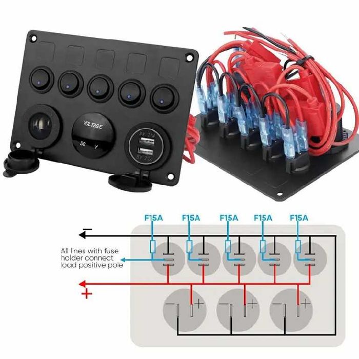 PANOU kit 5 butoane on off AUTO voltmetru incarcator PRIZA AUTO 12V 24