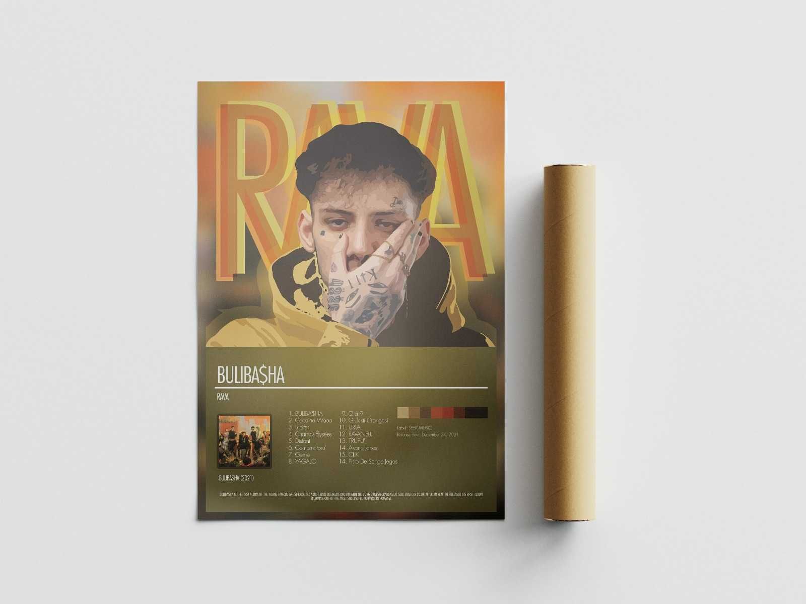 Poster RAVA, cadou pentru fani trap. 4226. Album Buliba$ha. Frameless.