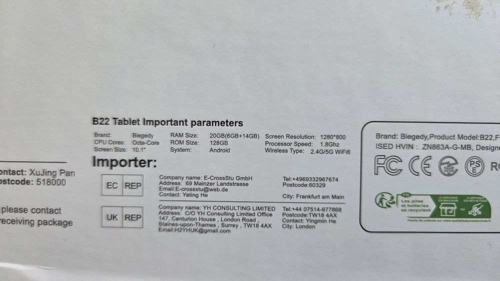 Tableta 10.1 inch 6+14 GB RAM 128 GB ROM