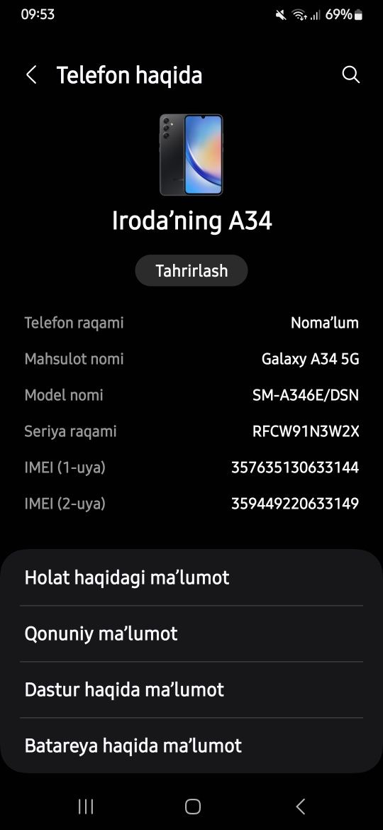 Galaxy A34 holati yangi
