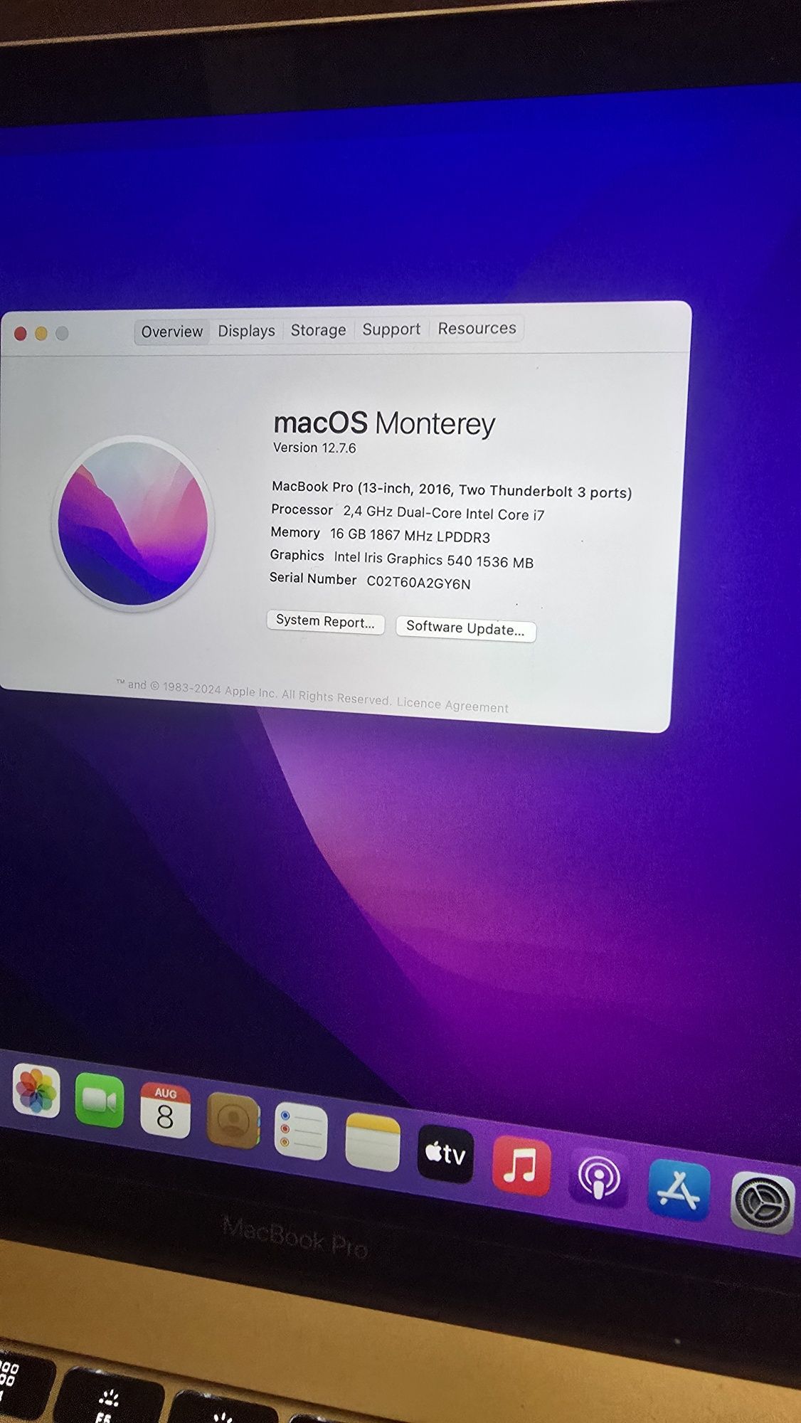 Macbook Pro 13" A1708 2016 i7 2.4ghz 16GB RAM 256GB SSD