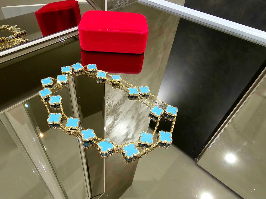 Van Cleef & Arpels VCA Gold Turquoise Agate 20 Alhambra Дамско Колие