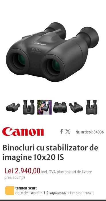 Binoclu Canon 10x20 îs  cu stabilizator de imagine