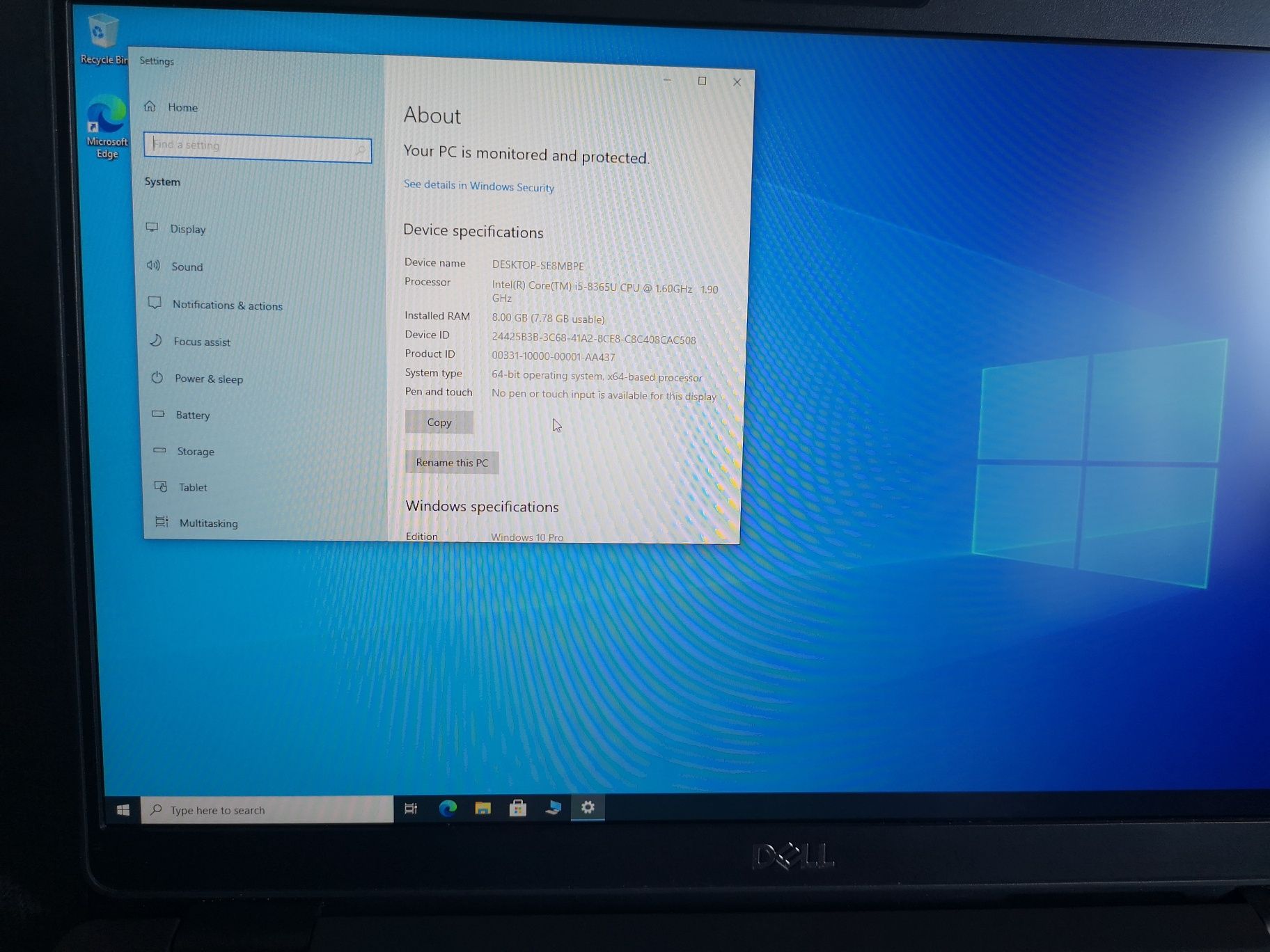 Laptop Dell i5 ssd 256mb, 8gb, windows 10