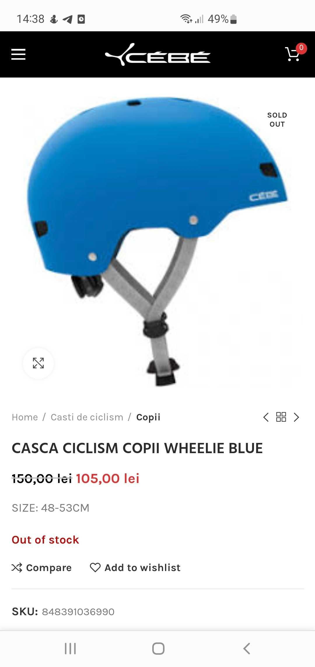 Casca protectie copii, Cebe Wheelie XS, 48-53 cm