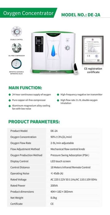 Concentrator de oxigen 9 litrii DEDAKJ DE-2AW SIGILAT