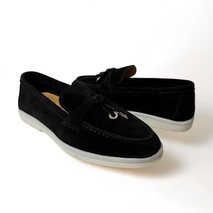 Дизайнерски дамски мокасини в черен естествен велур