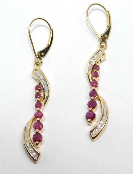 Cercei de aur 14 K cu diamante si rubine