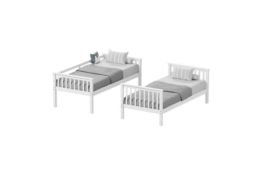 Детско двуетажно легло, Nani, Бял, Натурален, Дърво, 90х190см.