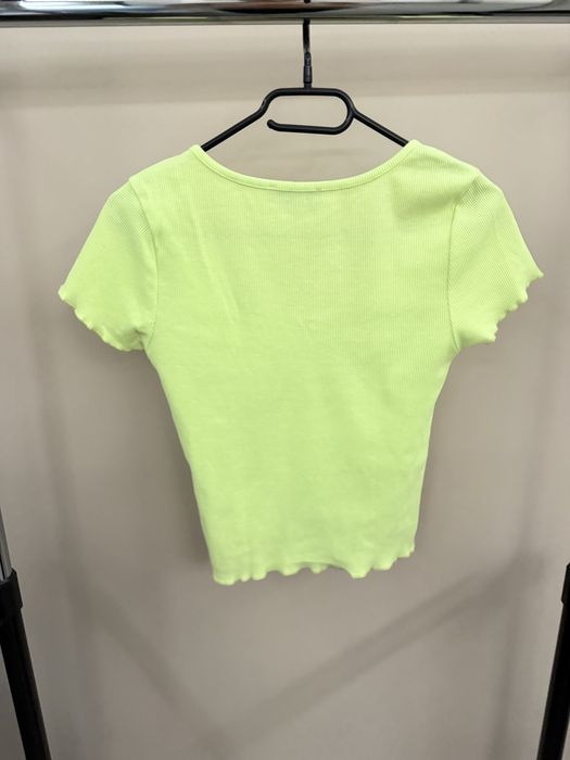 Рипс неонова блузка с къс ръкав