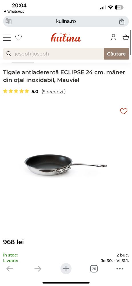 Tigaie profesionala antiaderentă ECLIPSE 28 cm, Mauviel 1830