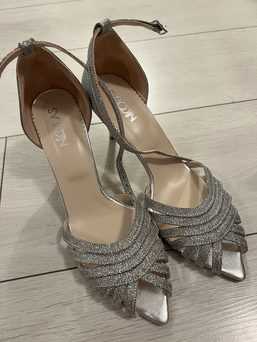 Sandale argintii din piele Nicolas Shoes