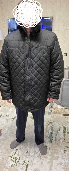 Куртка мужская зимняя, новая, цвет черный, воротник норка, рр 58