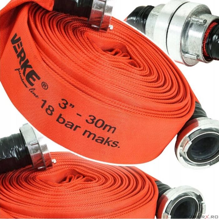 Furtun apa irigatii 3"30 metri, tip pompieri 18 bari, cu cuple, Verke