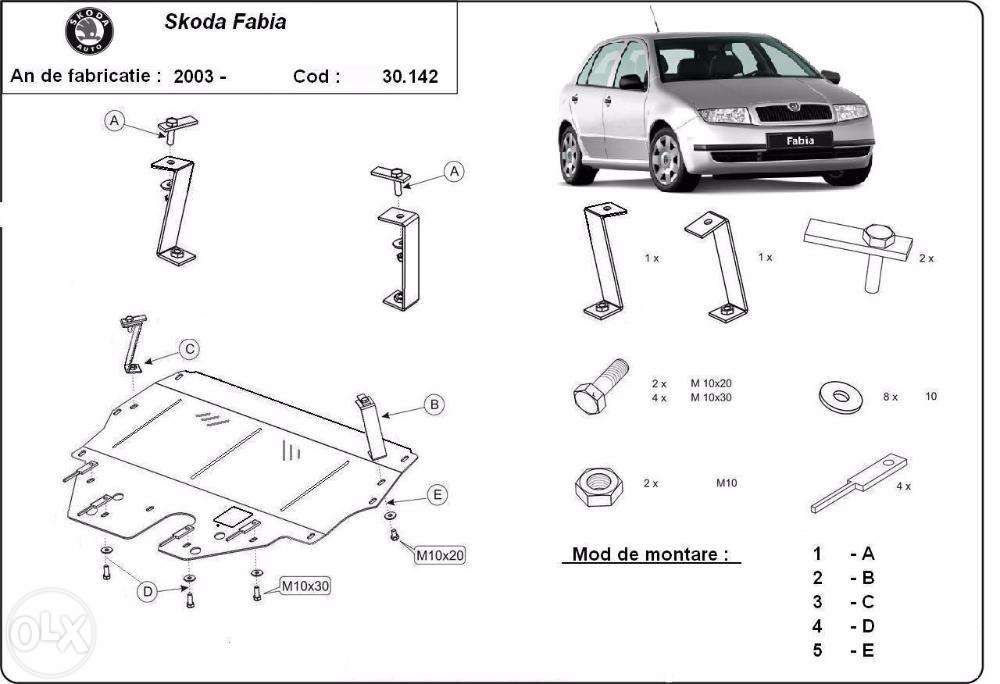 Scut metalic pentru motor Skoda Fabia 2000-2007 - otel 2mm