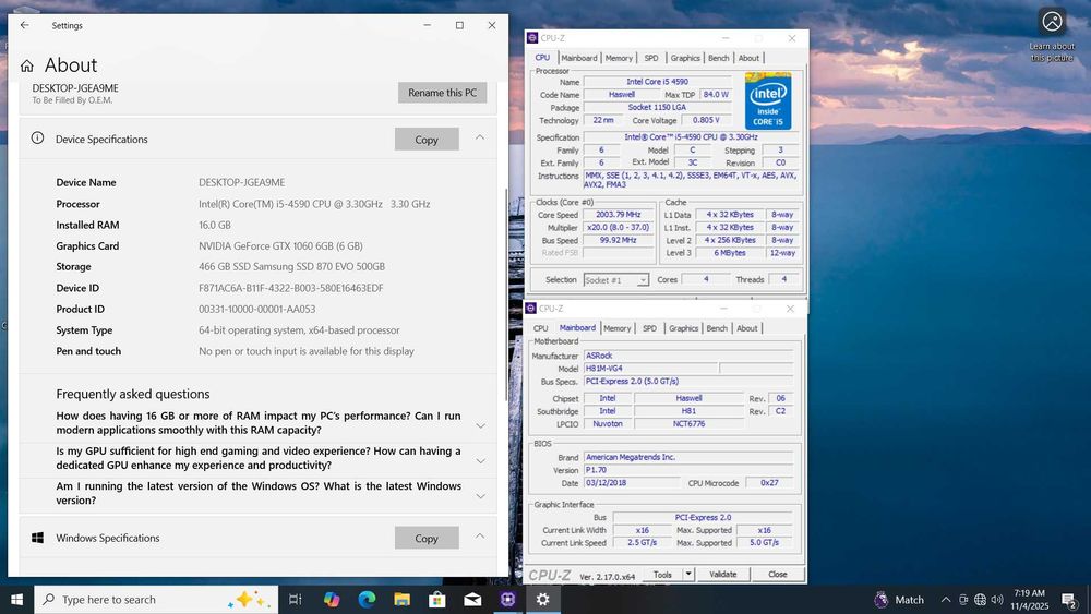 Kit sk1150 Intel I5 4590 H81 16GB DDR3